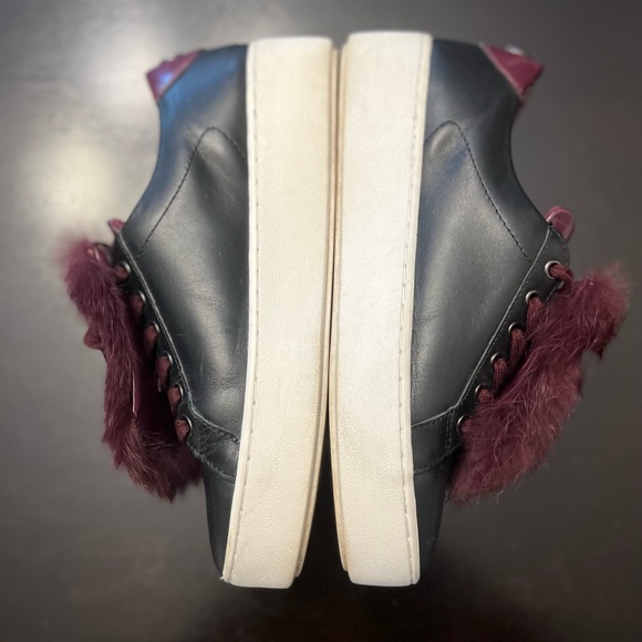 - Black leather and burgundy fur embellished sneakers - Picture 7 of 14